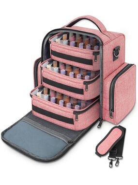 Nail Polish Organizer Holds 72 Bottles Large Nail Polish Carrying Case Pink Zips